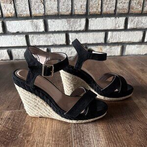 Qupid Black Elara Wedge Espadrilles Sandals Size 7